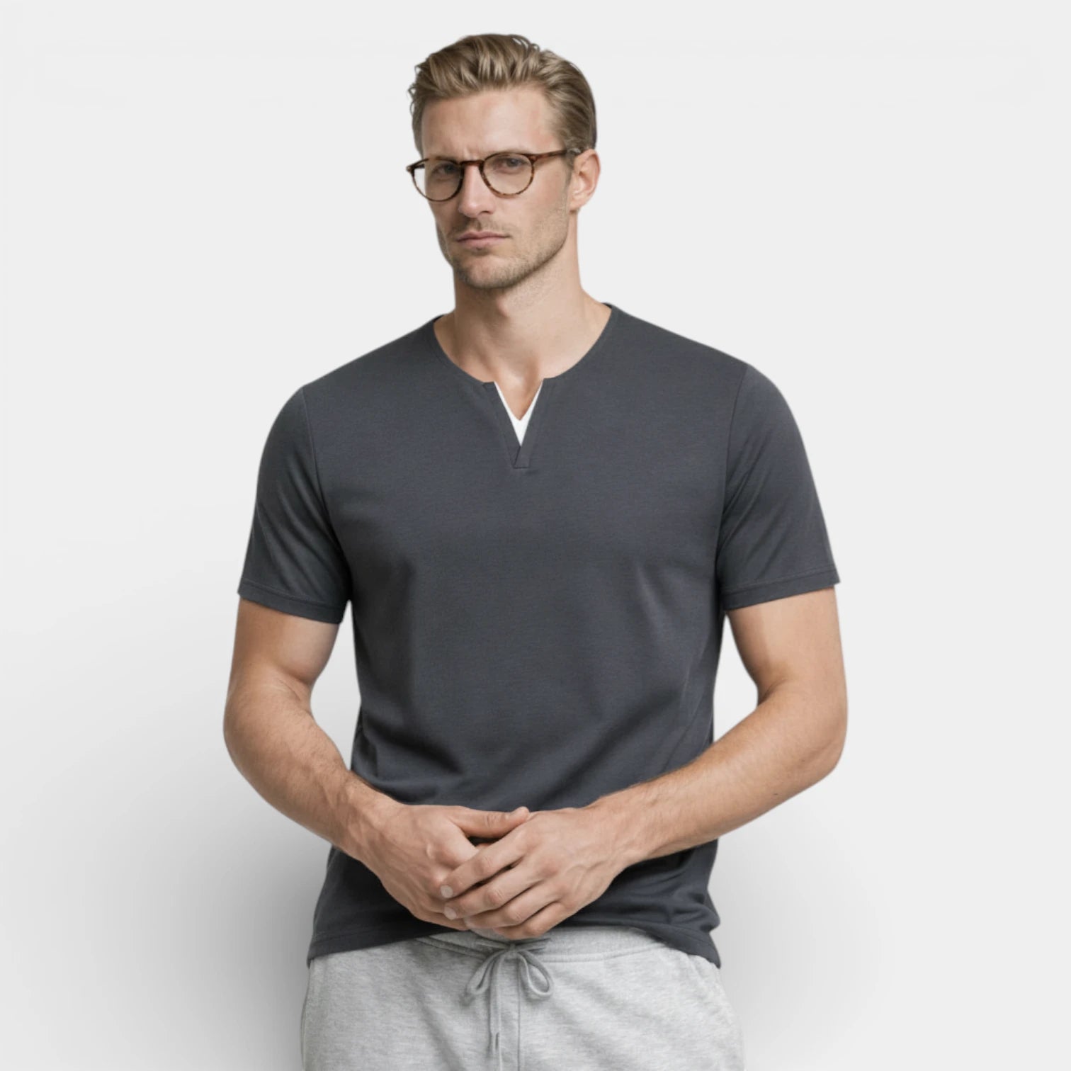 V-Notch Neck Short Sleeve T-Shirt Regular Fit for Men