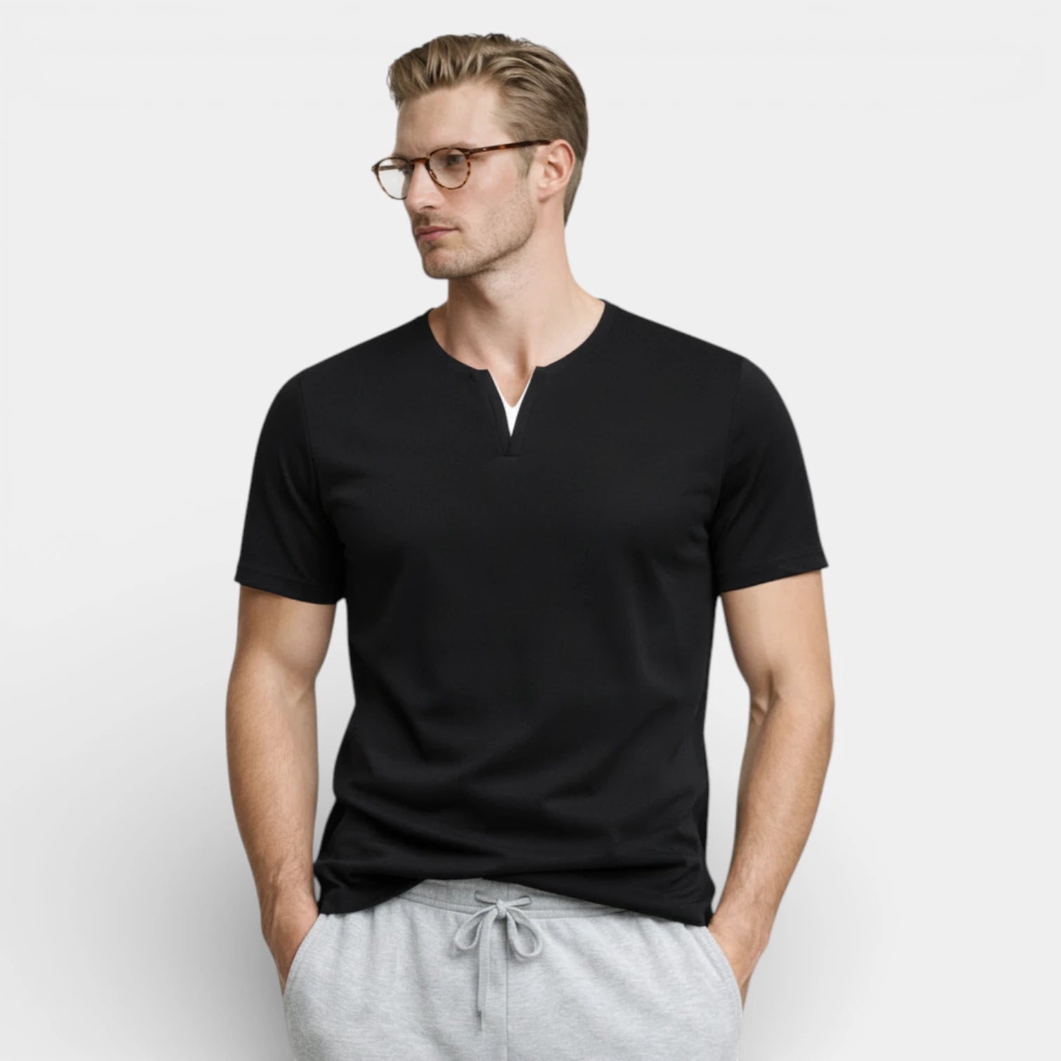 V-Notch Neck Short Sleeve T-Shirt Regular Fit for Men