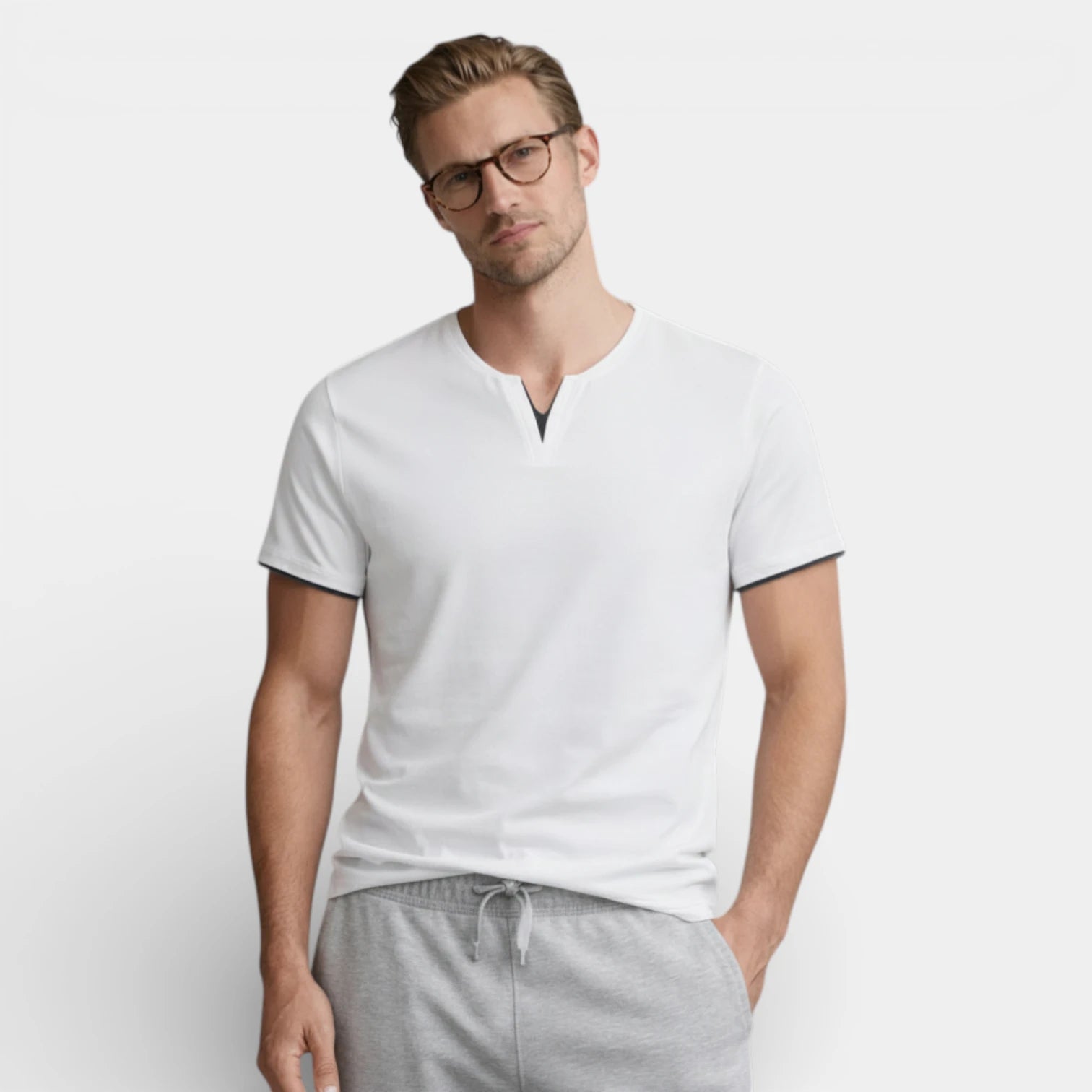 V-Notch Neck Short Sleeve T-Shirt Regular Fit for Men
