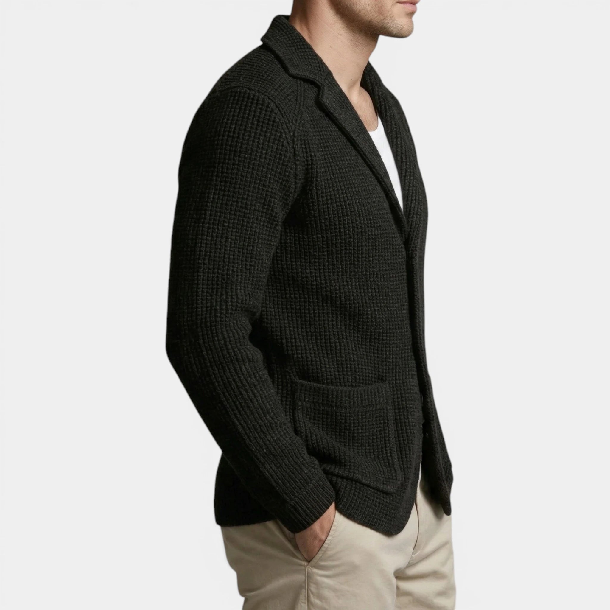 Button-Up Knit Blazer Waffle Weave Regular Fit for Men