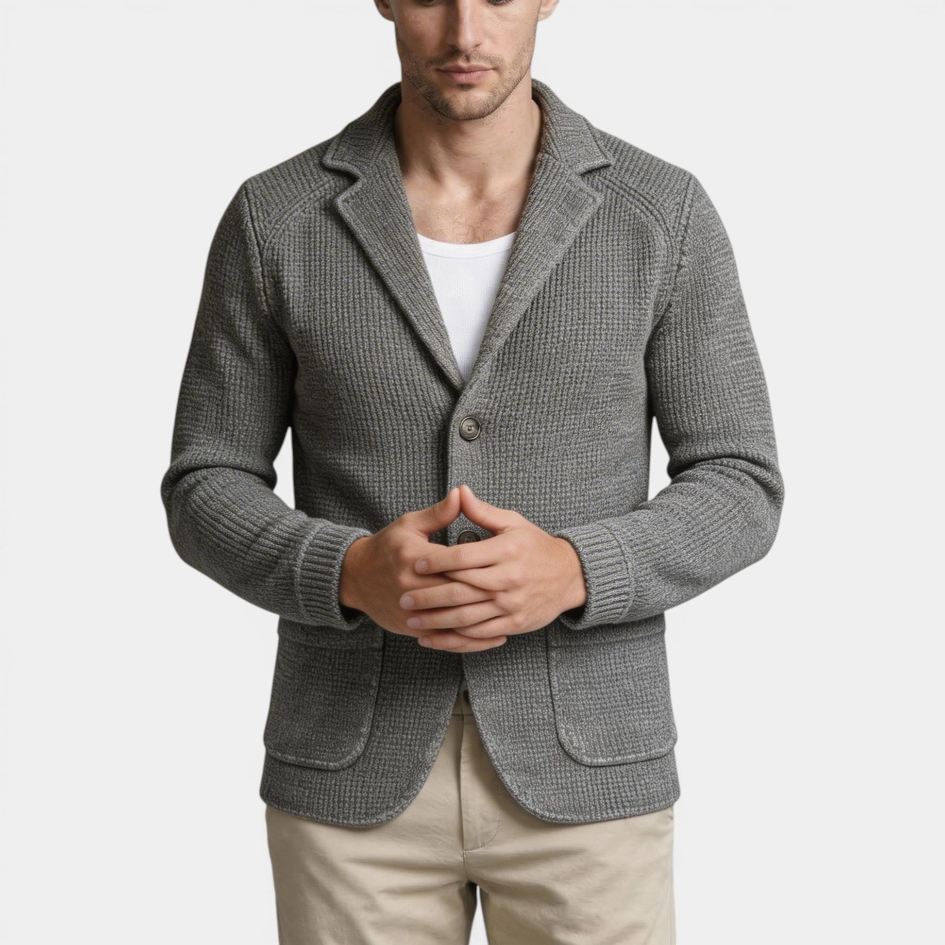Button-Up Knit Blazer Waffle Weave Regular Fit for Men