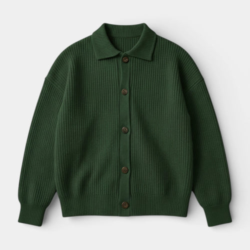 Collared Button-Up Rib Knit Cardigan Regular Fit for Men