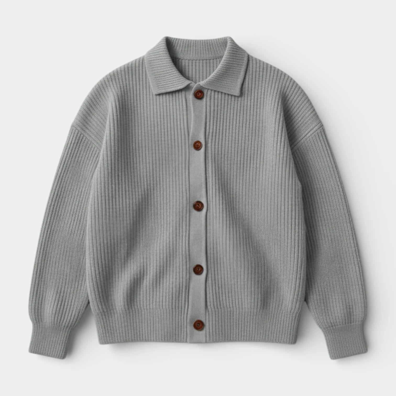 Collared Button-Up Rib Knit Cardigan Regular Fit for Men