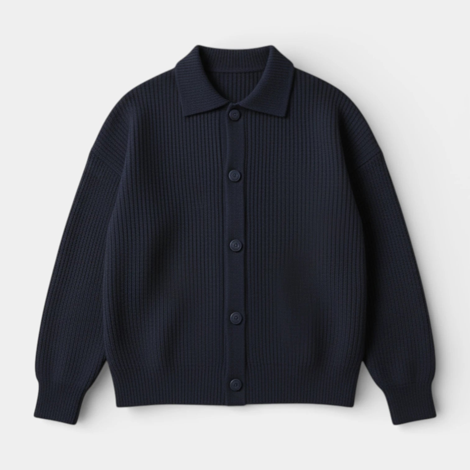 Collared Button-Up Rib Knit Cardigan Regular Fit for Men