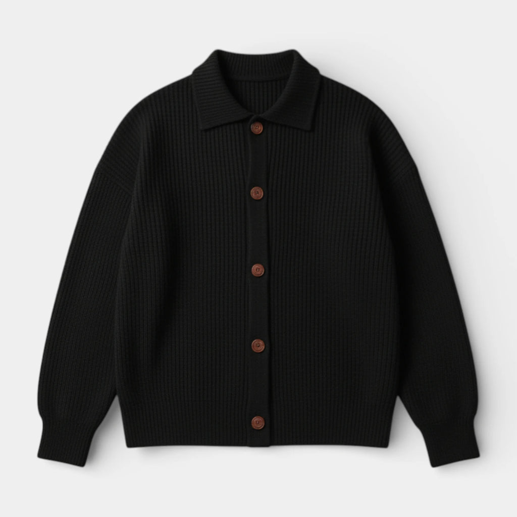 Collared Button-Up Rib Knit Cardigan Regular Fit for Men
