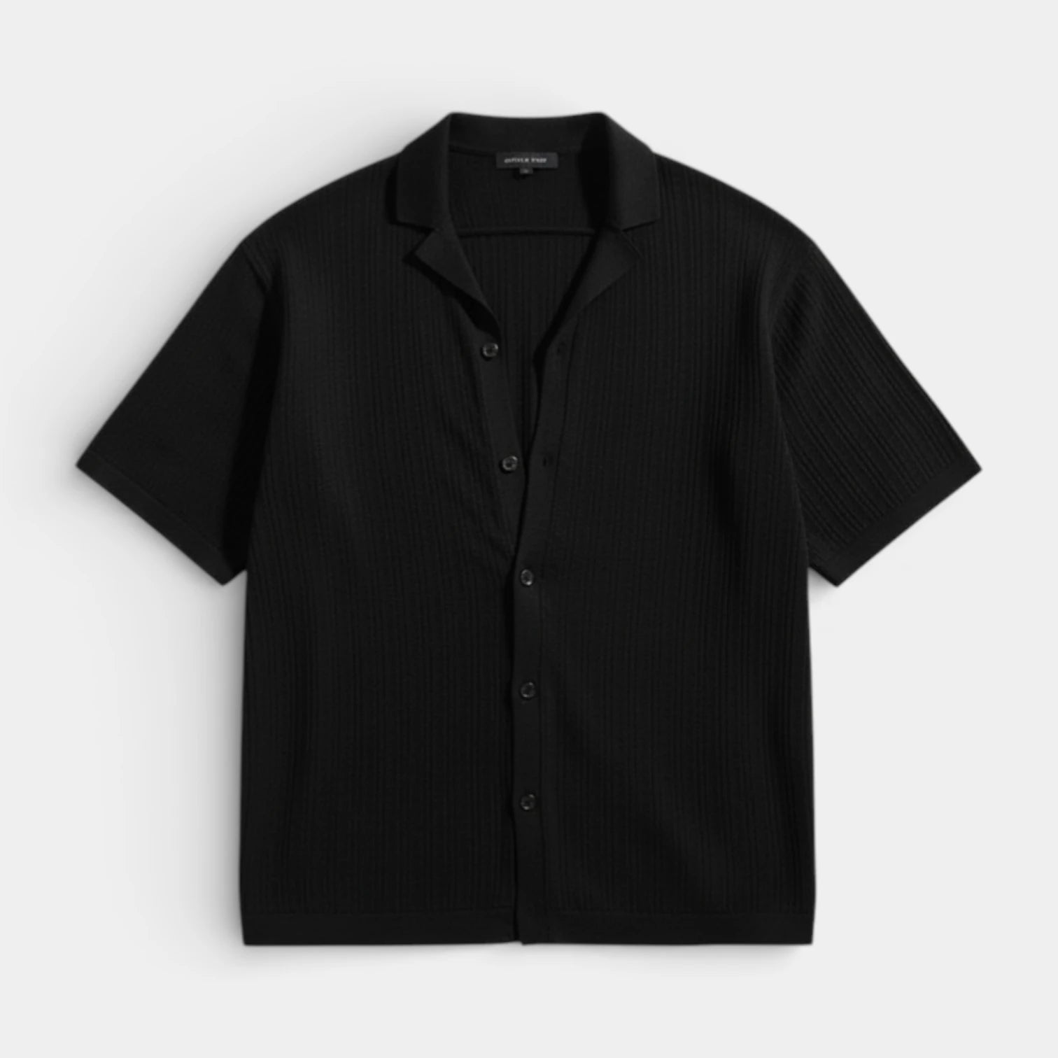 Ribbed Knit Short Sleeve Button-Up Camp Collar for Men