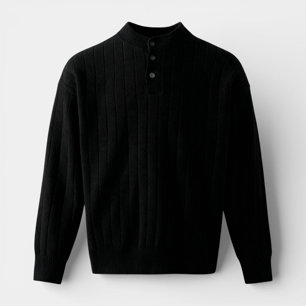 Ribbed Knit Henley Sweater Regular Fit for Men