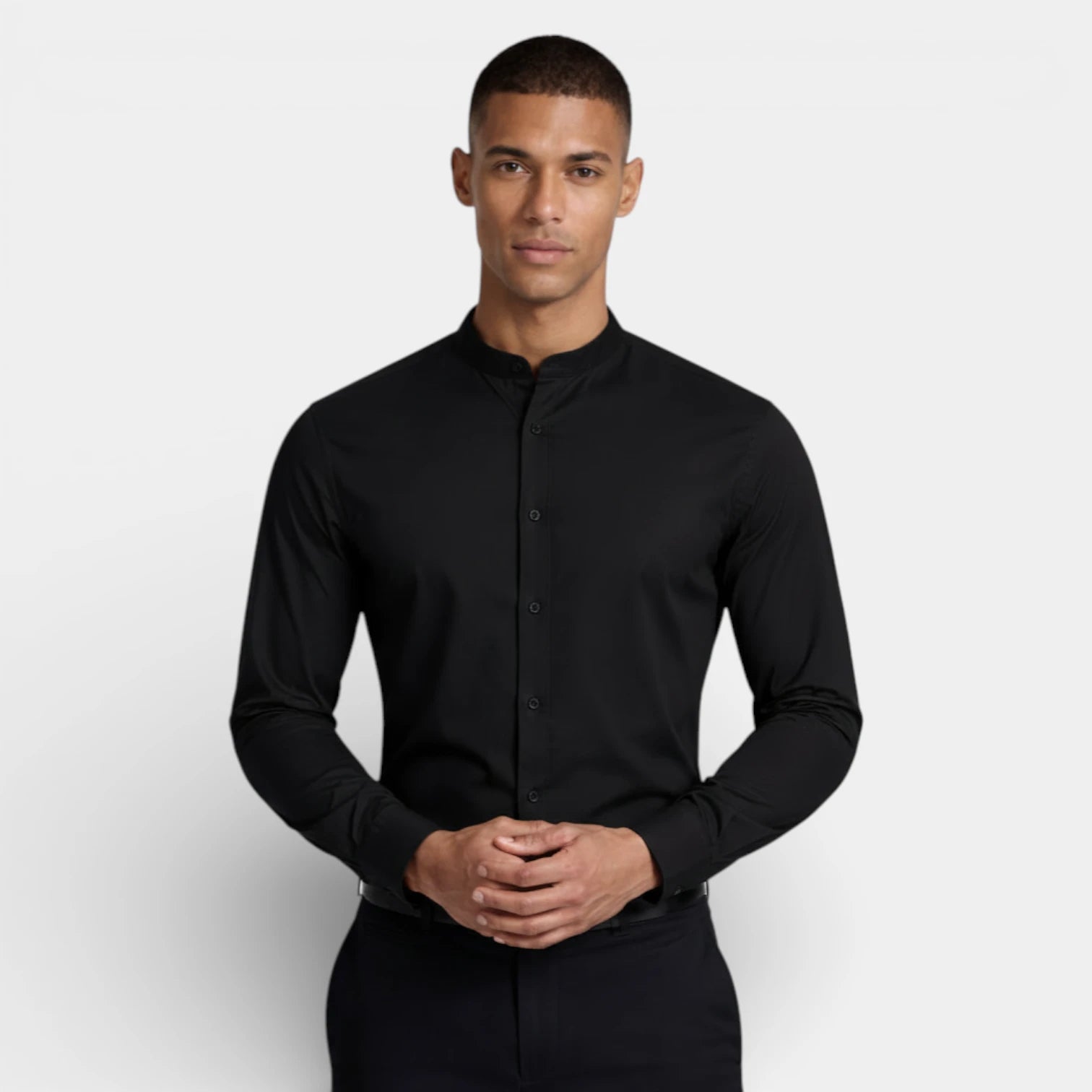 Band Collar Button-Up Shirt Long Sleeve for Men