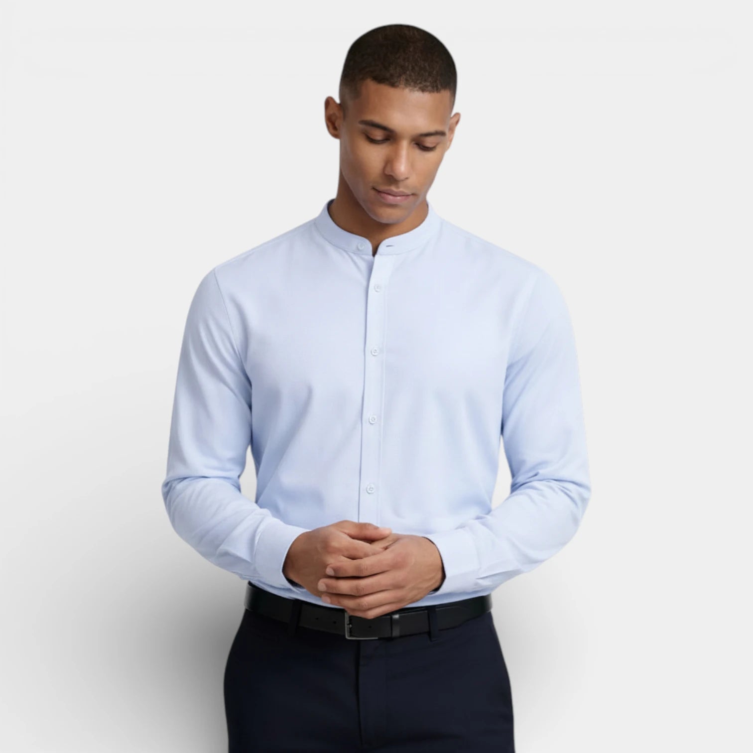 Band Collar Button-Up Shirt Long Sleeve for Men