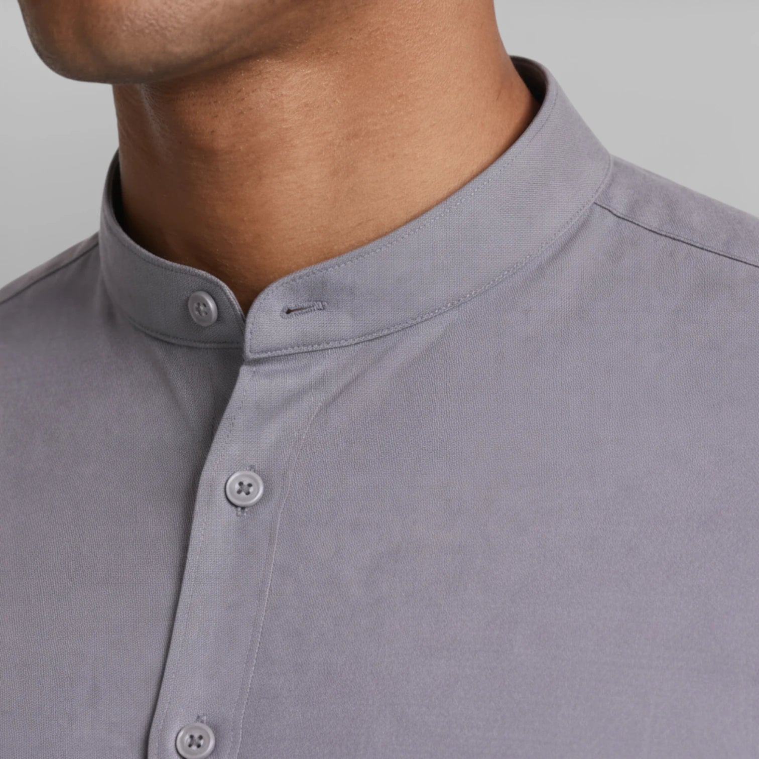 Band Collar Button-Up Shirt Long Sleeve for Men