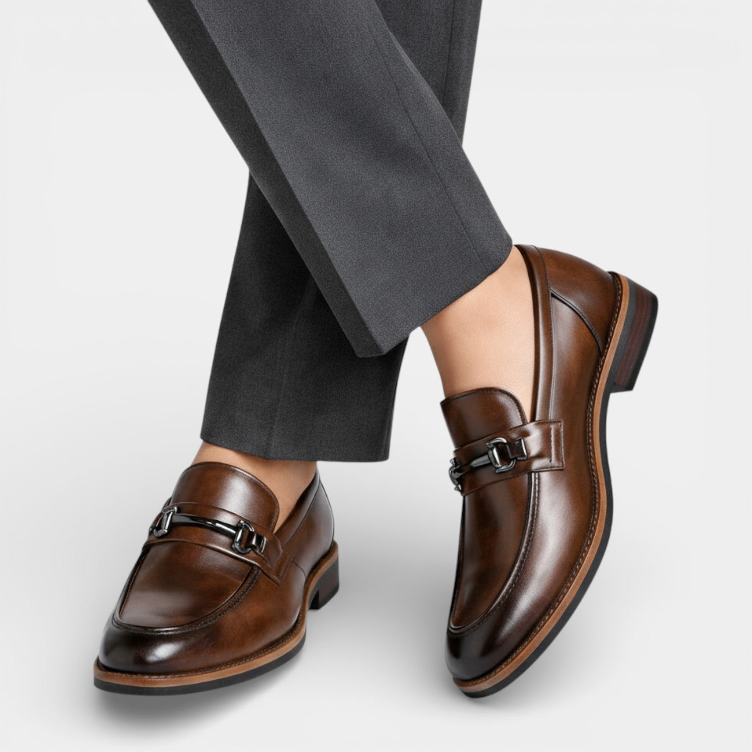 Slip-On Bit Loafers Polished Almond Toe for Men