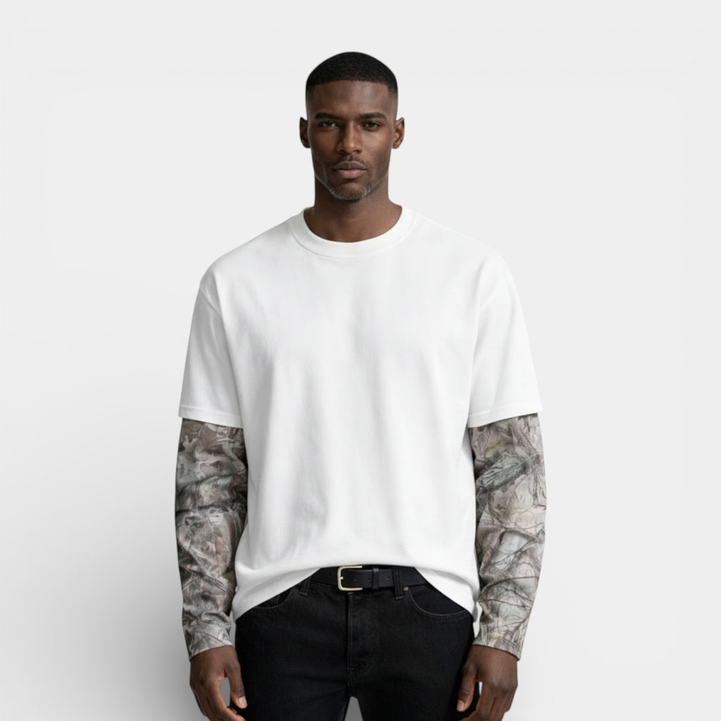 Layered Long Sleeve Crew Neck Tee Relaxed Fit for Men