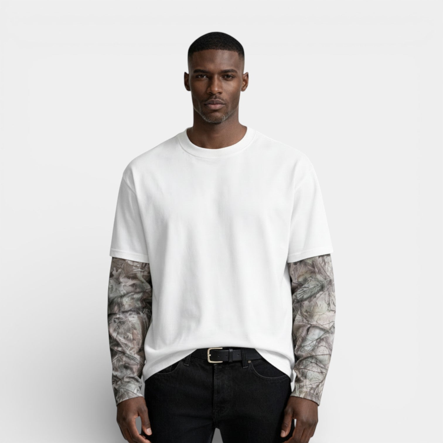 Layered Long Sleeve Crew Neck Tee Relaxed Fit for Men