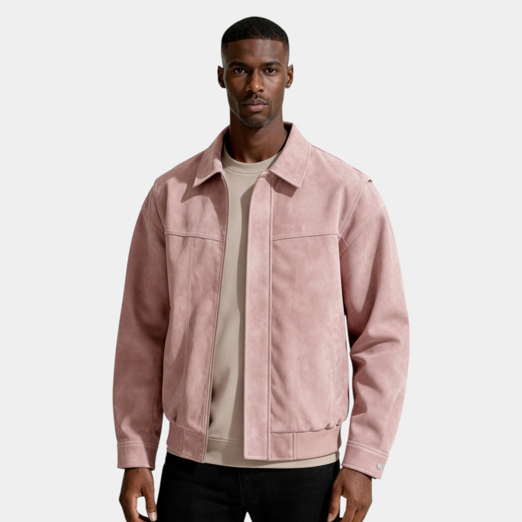 Collared Zip Jacket Suede-Touch Relaxed Fit for Men