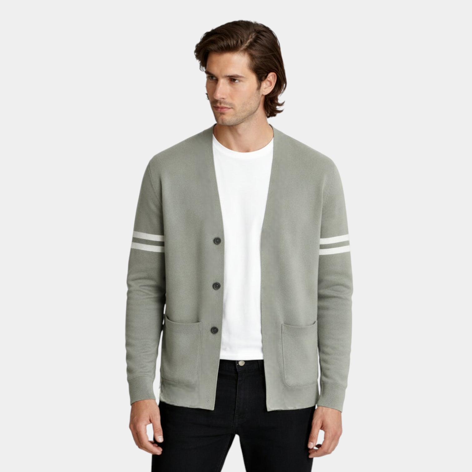 Open-Front Knit Cardigan Long Sleeve Regular Fit for Men