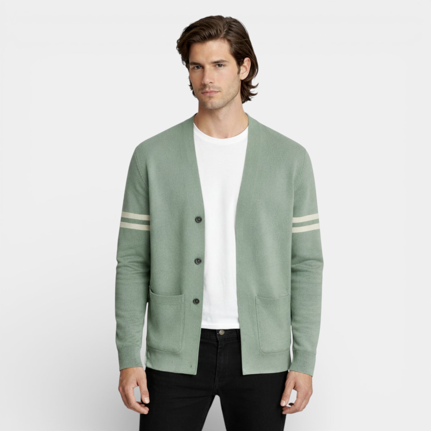 Open-Front Knit Cardigan Long Sleeve Regular Fit for Men