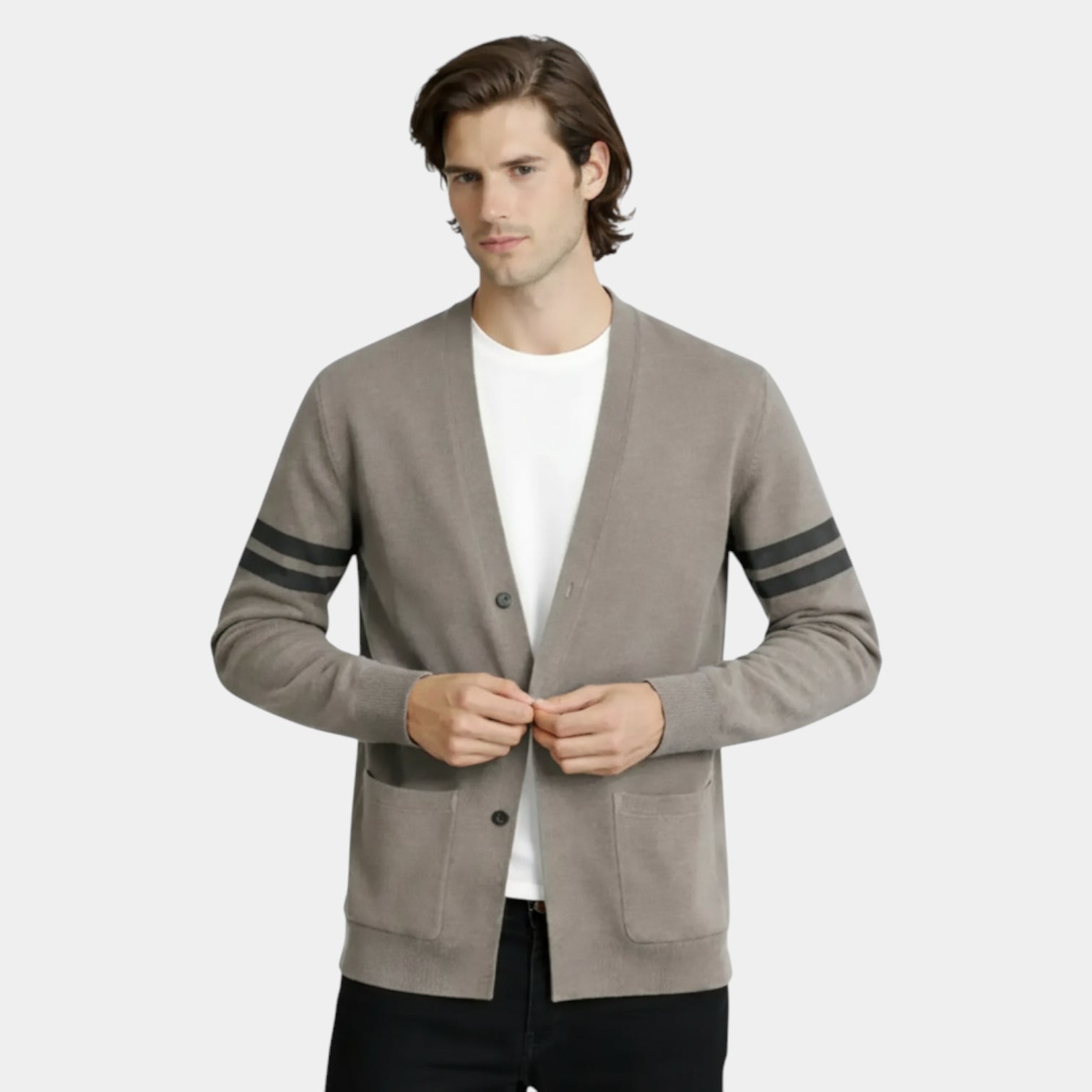 Open-Front Knit Cardigan Long Sleeve Regular Fit for Men