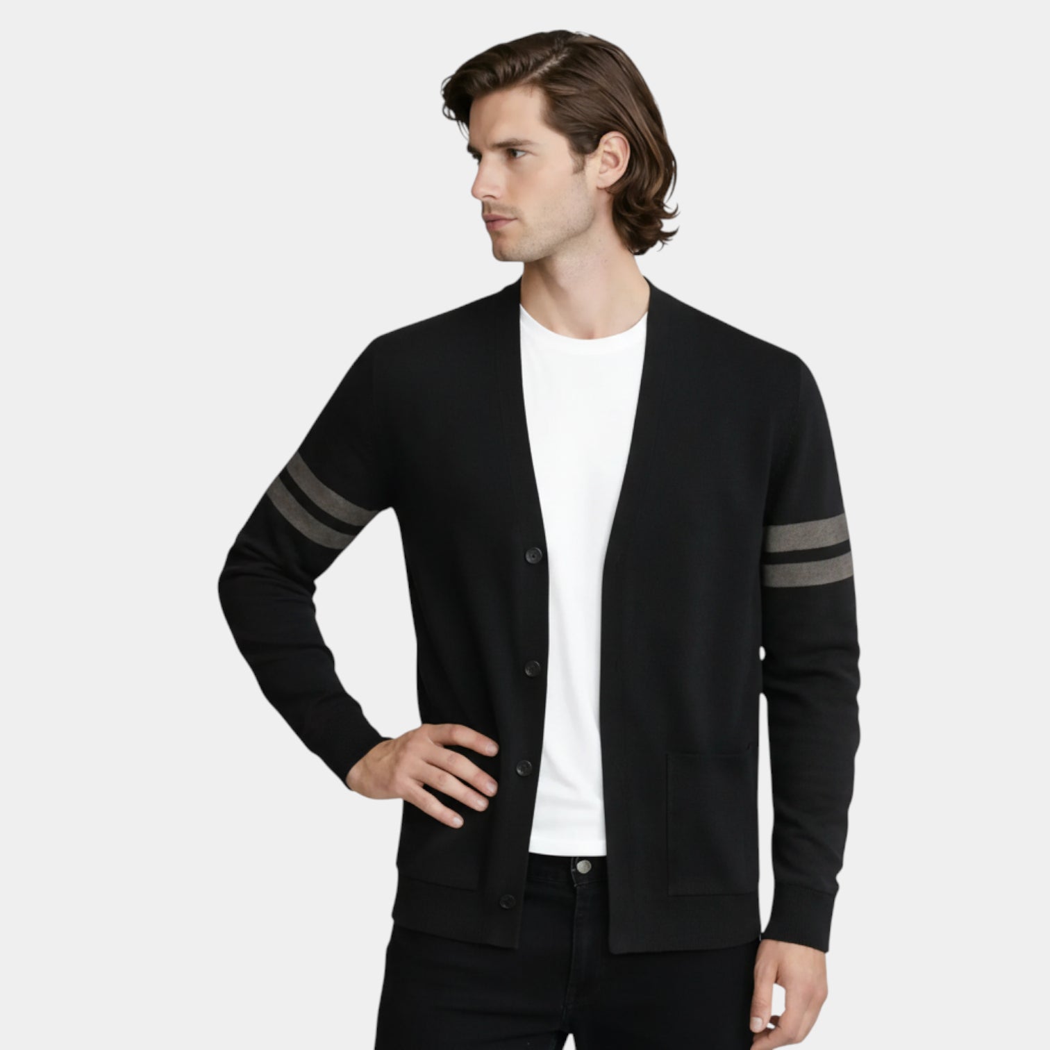 Open-Front Knit Cardigan Long Sleeve Regular Fit for Men