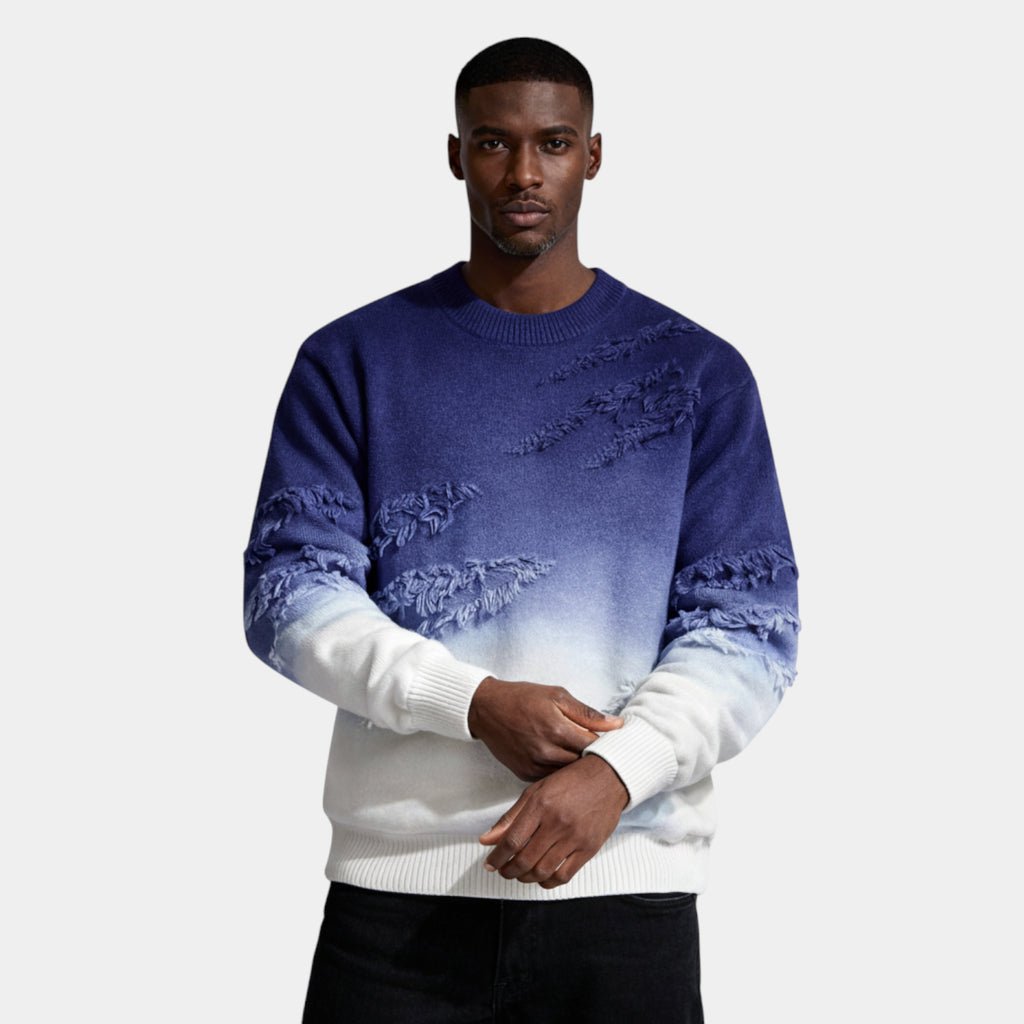 Distressed Ombre Crewneck Knit Sweater Regular Fit for Men