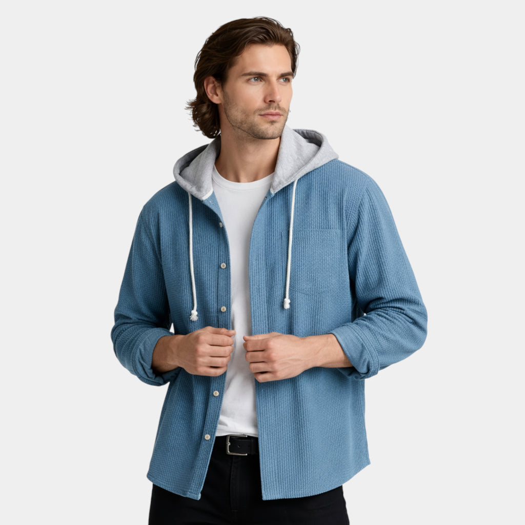 Hooded Knit Sweater Button-Front Regular Fit for Men