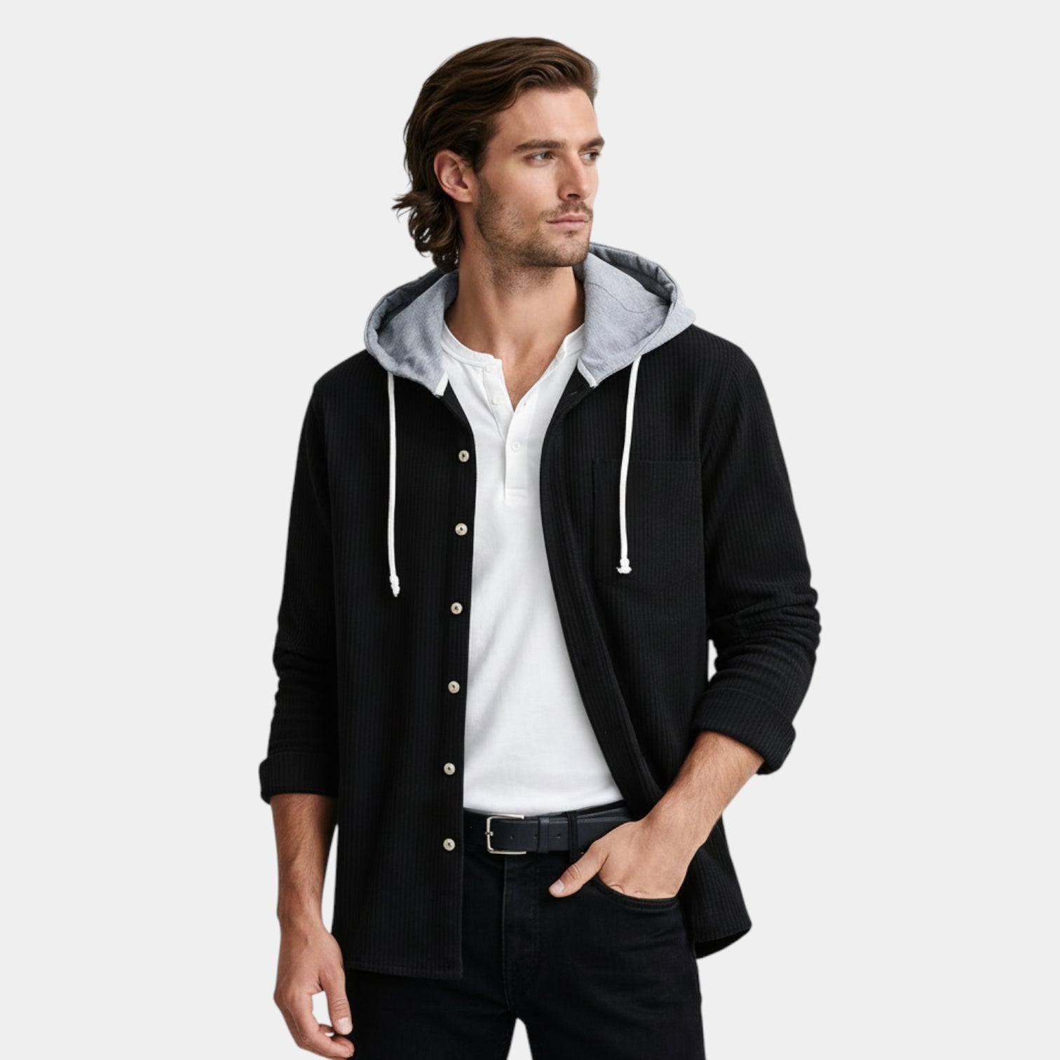 Hooded Knit Sweater Button-Front Regular Fit for Men