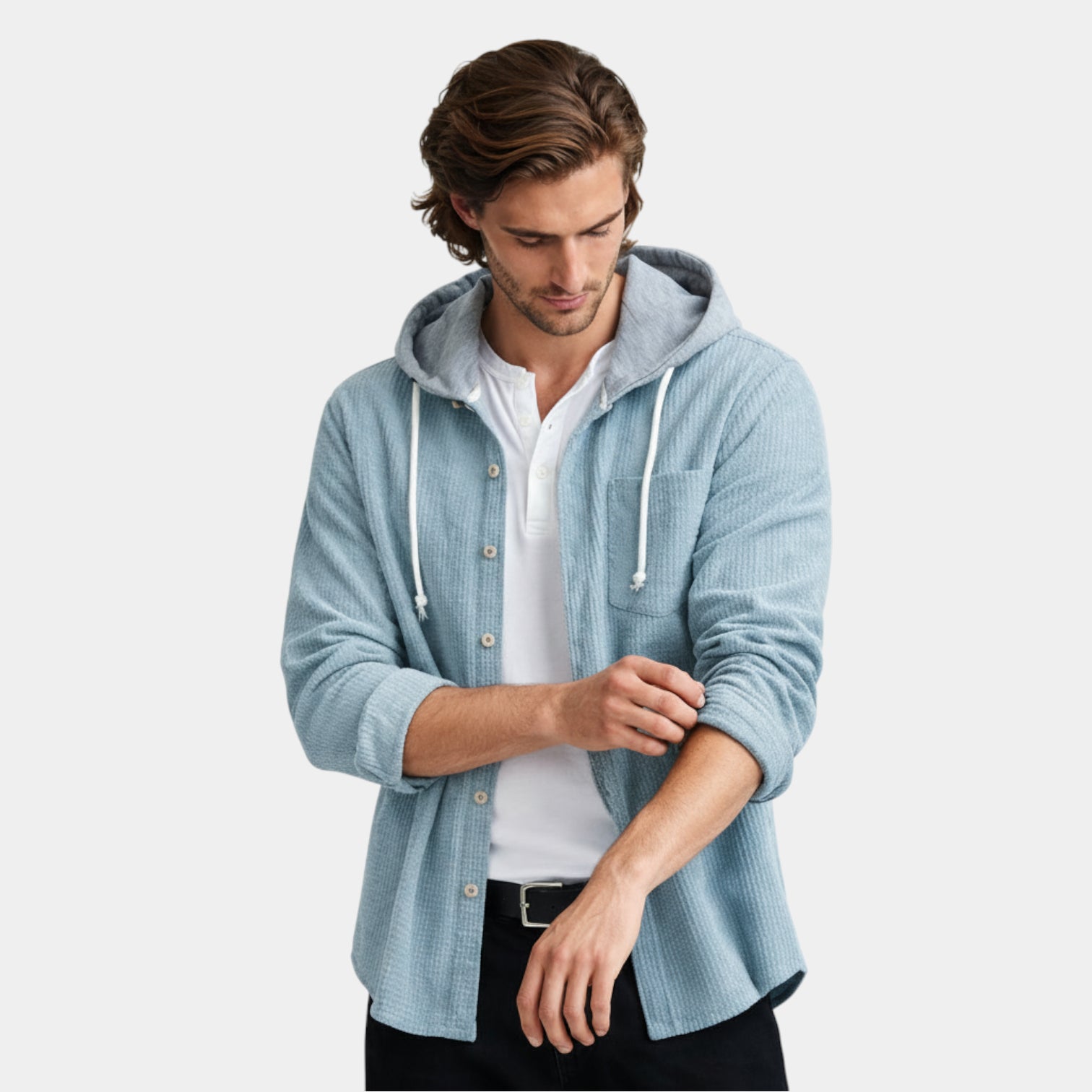Hooded Knit Sweater Button-Front Regular Fit for Men