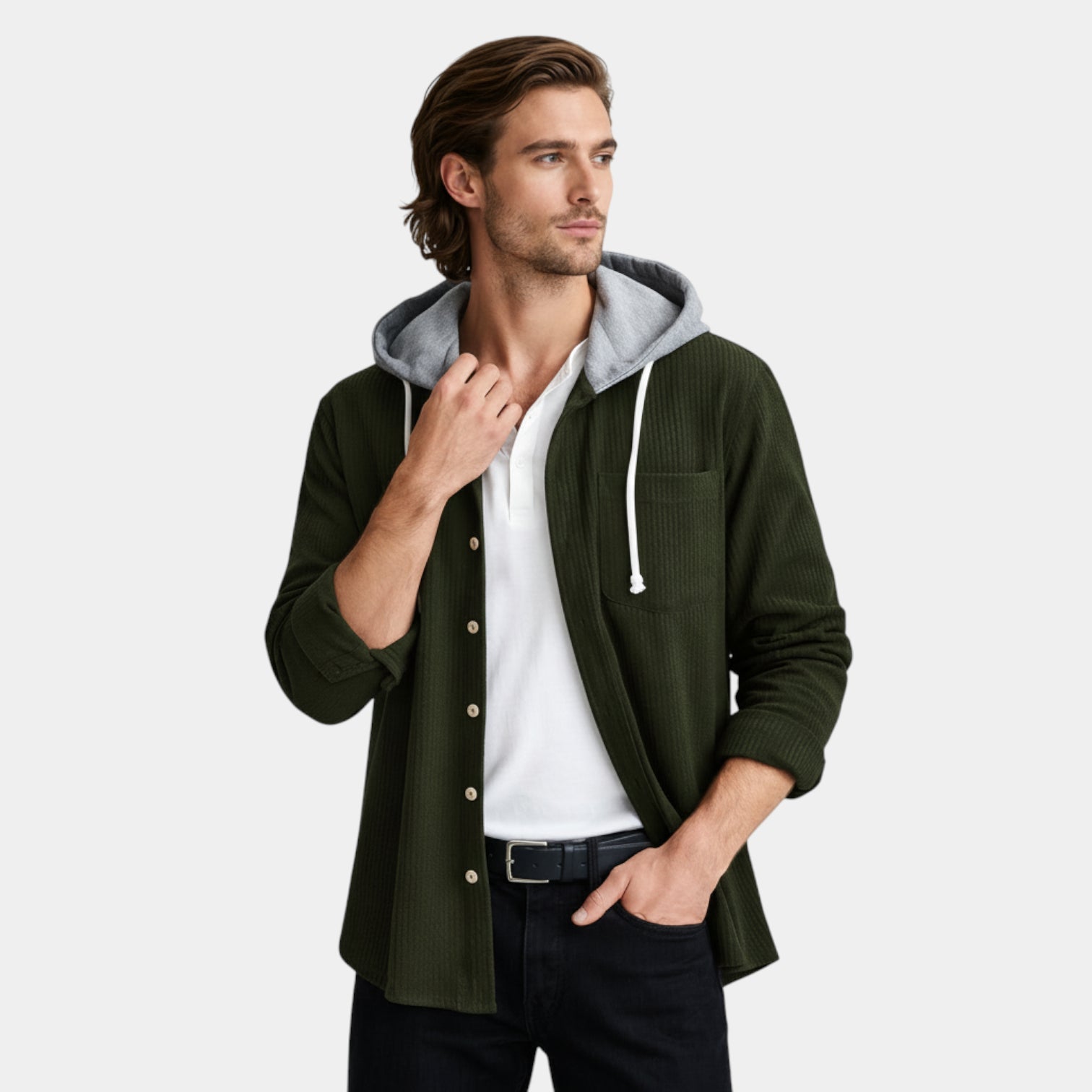 Hooded Knit Sweater Button-Front Regular Fit for Men