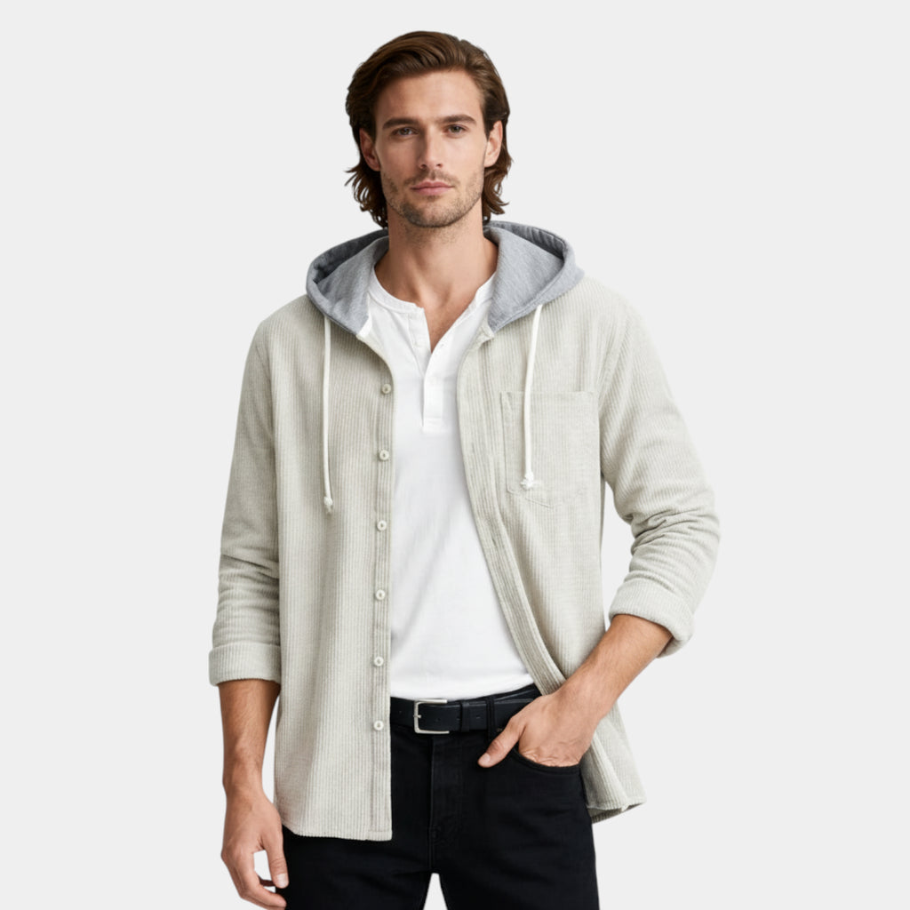 Hooded Knit Sweater Button-Front Regular Fit for Men