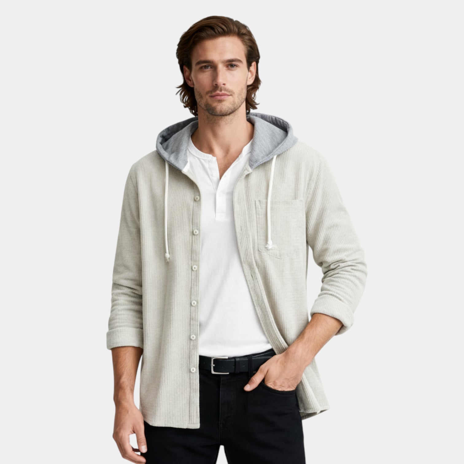 Hooded Knit Sweater Button-Front Regular Fit for Men