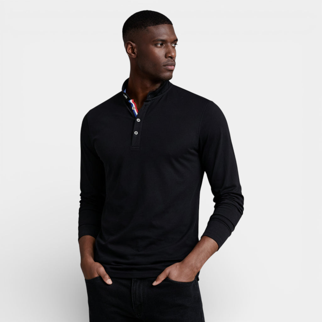 Long Sleeve Henley Shirt Band Collar Regular Fit for Men