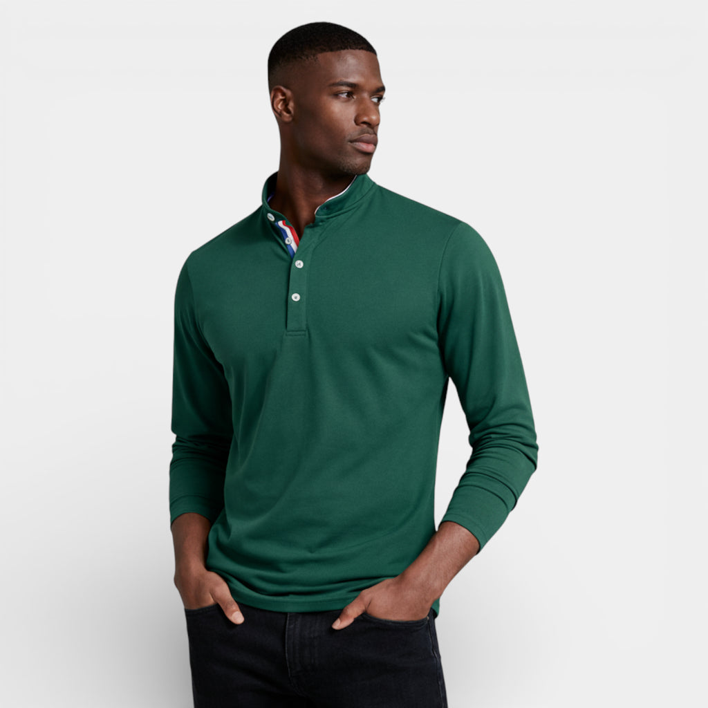 Long Sleeve Henley Shirt Band Collar Regular Fit for Men