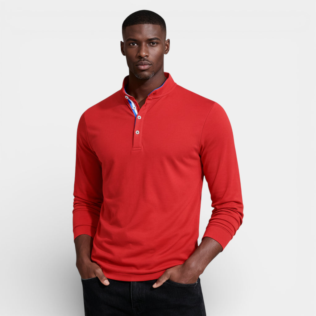 Long Sleeve Henley Shirt Band Collar Regular Fit for Men
