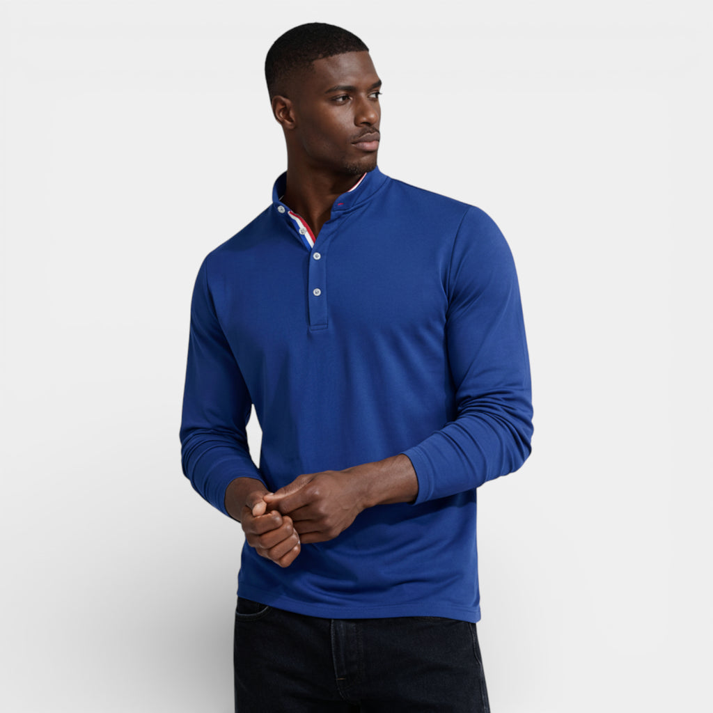 Long Sleeve Henley Shirt Band Collar Regular Fit for Men