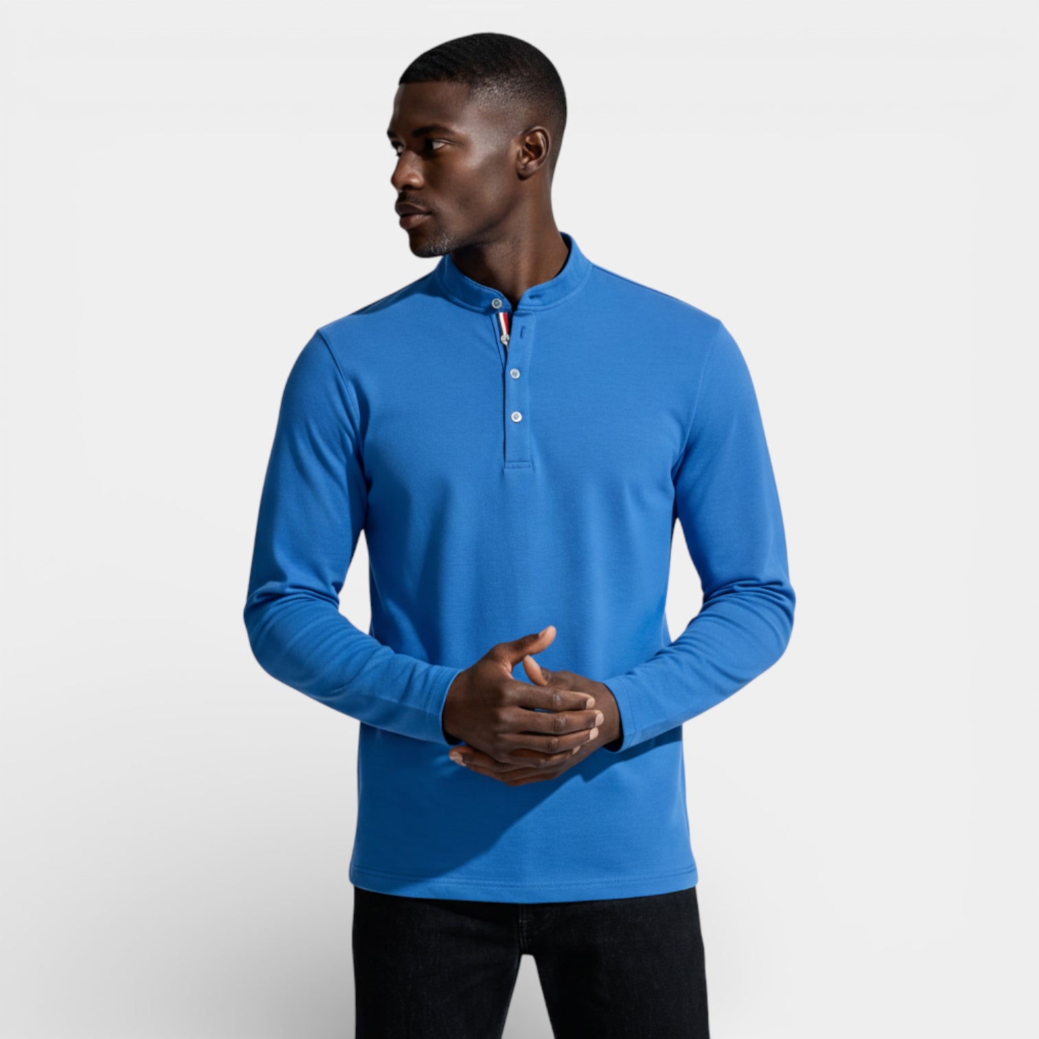 Long Sleeve Henley Shirt Band Collar Regular Fit for Men
