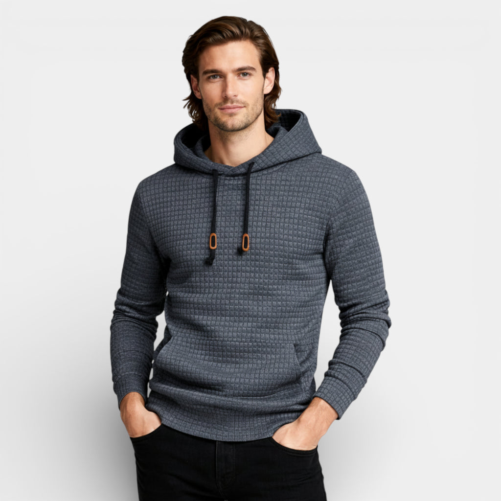 Waffle Texture Hooded Pullover Sweatshirt Regular Fit for Men