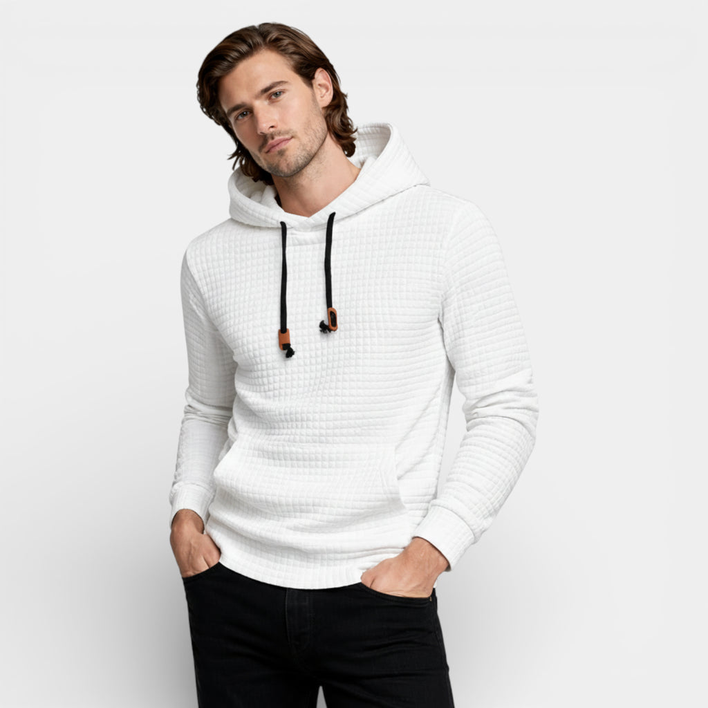 Waffle Texture Hooded Pullover Sweatshirt Regular Fit for Men