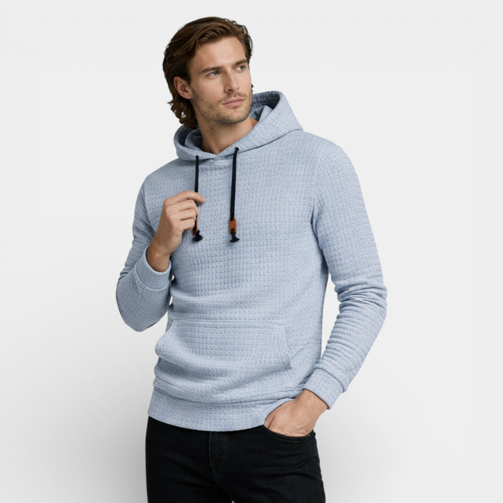 Waffle Texture Hooded Pullover Sweatshirt Regular Fit for Men