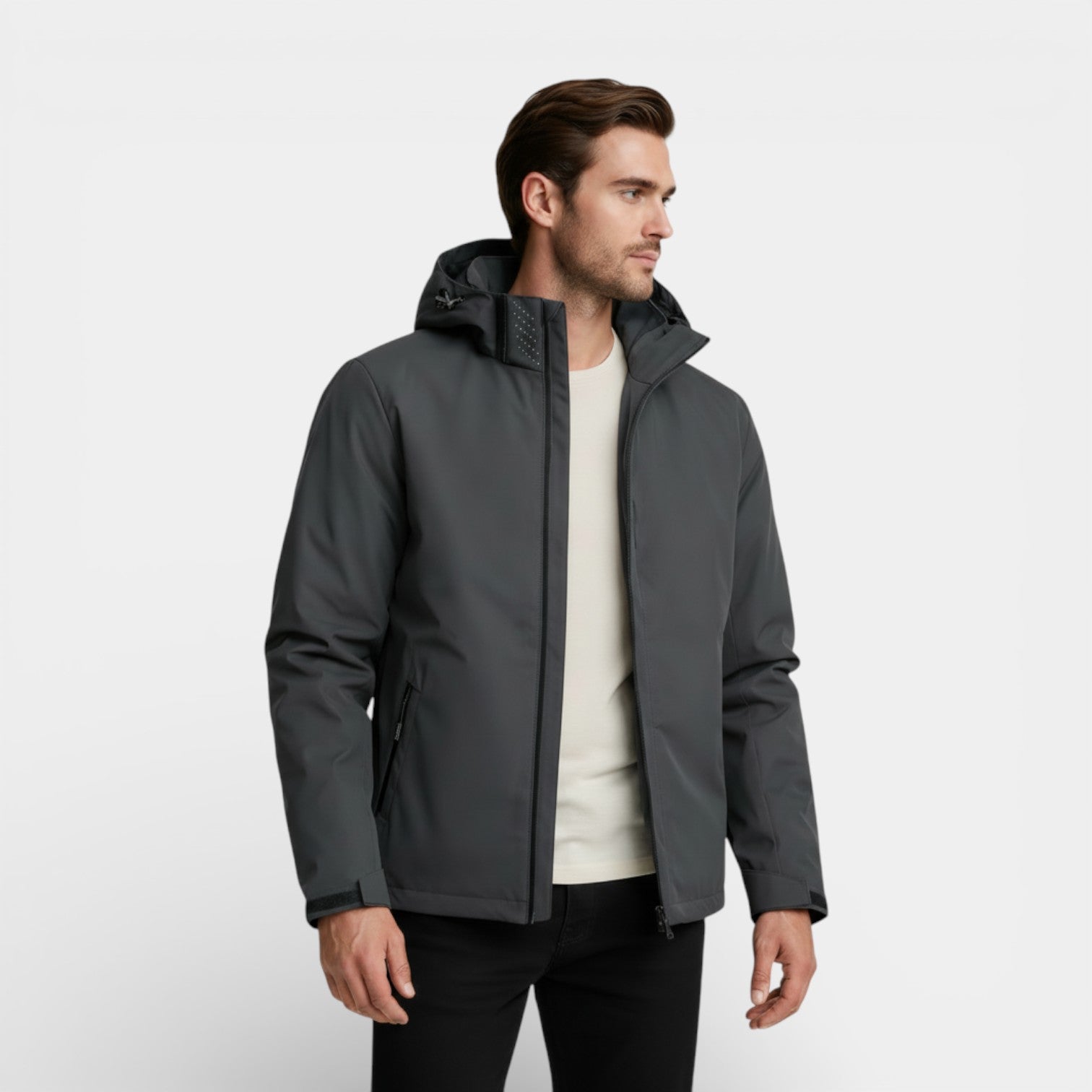 Hooded Zip-Front Jacket Structured Fit for Men