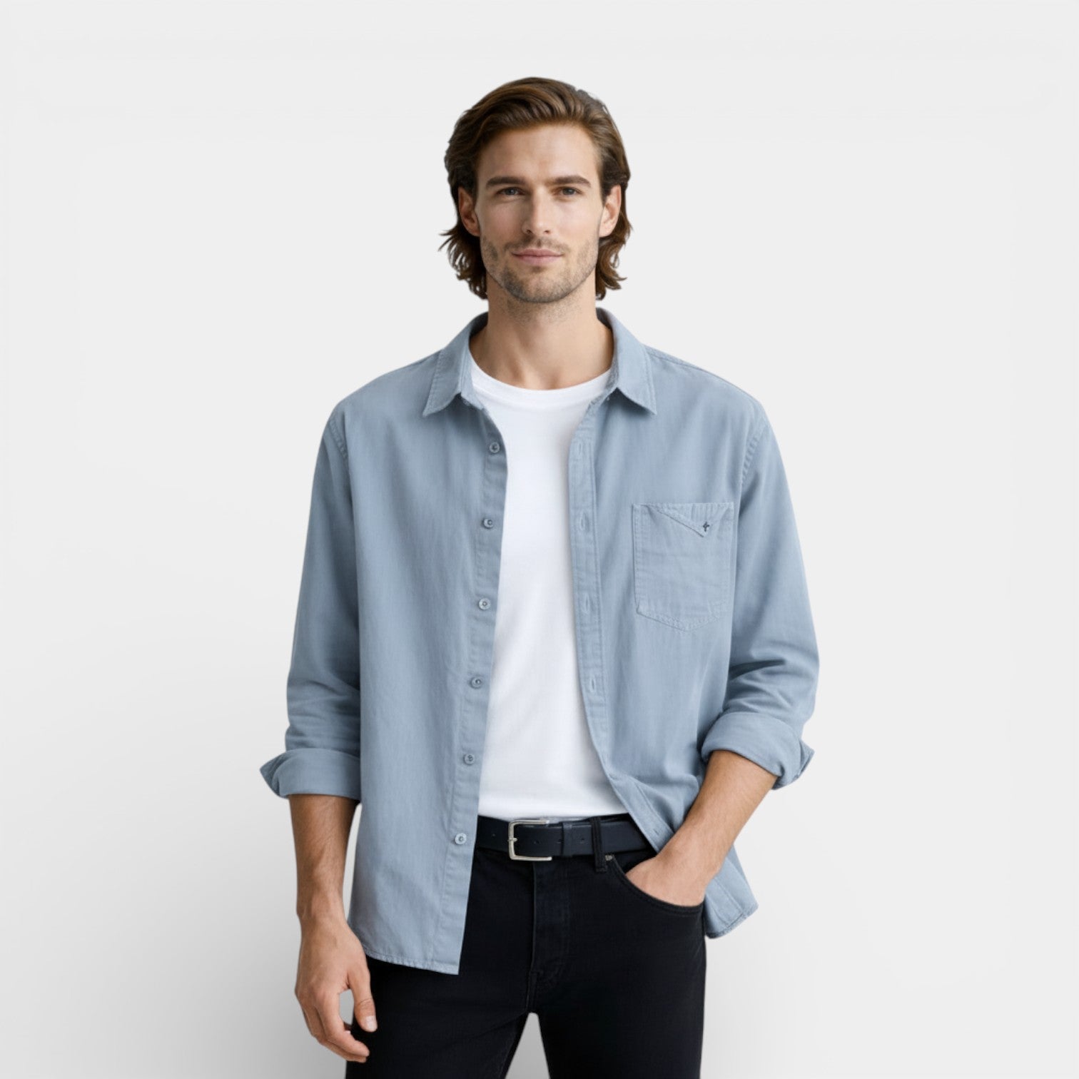 Long Sleeve Button-Down Shirt Relaxed Fit for Men