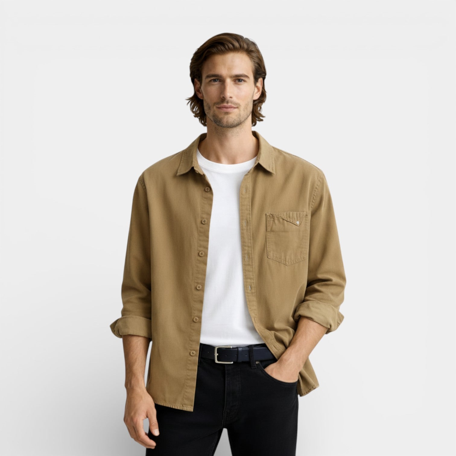 Long Sleeve Button-Down Shirt Relaxed Fit for Men