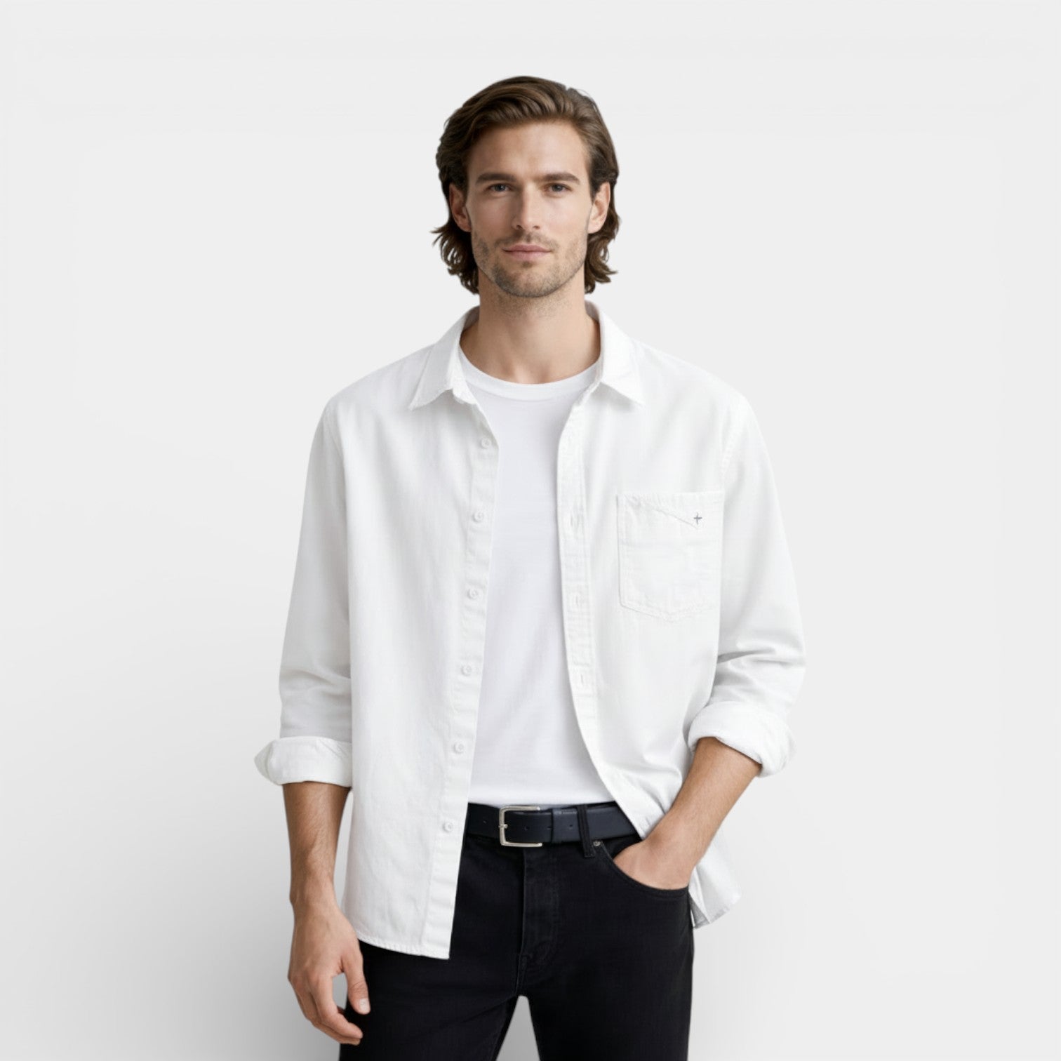 Long Sleeve Button-Down Shirt Relaxed Fit for Men