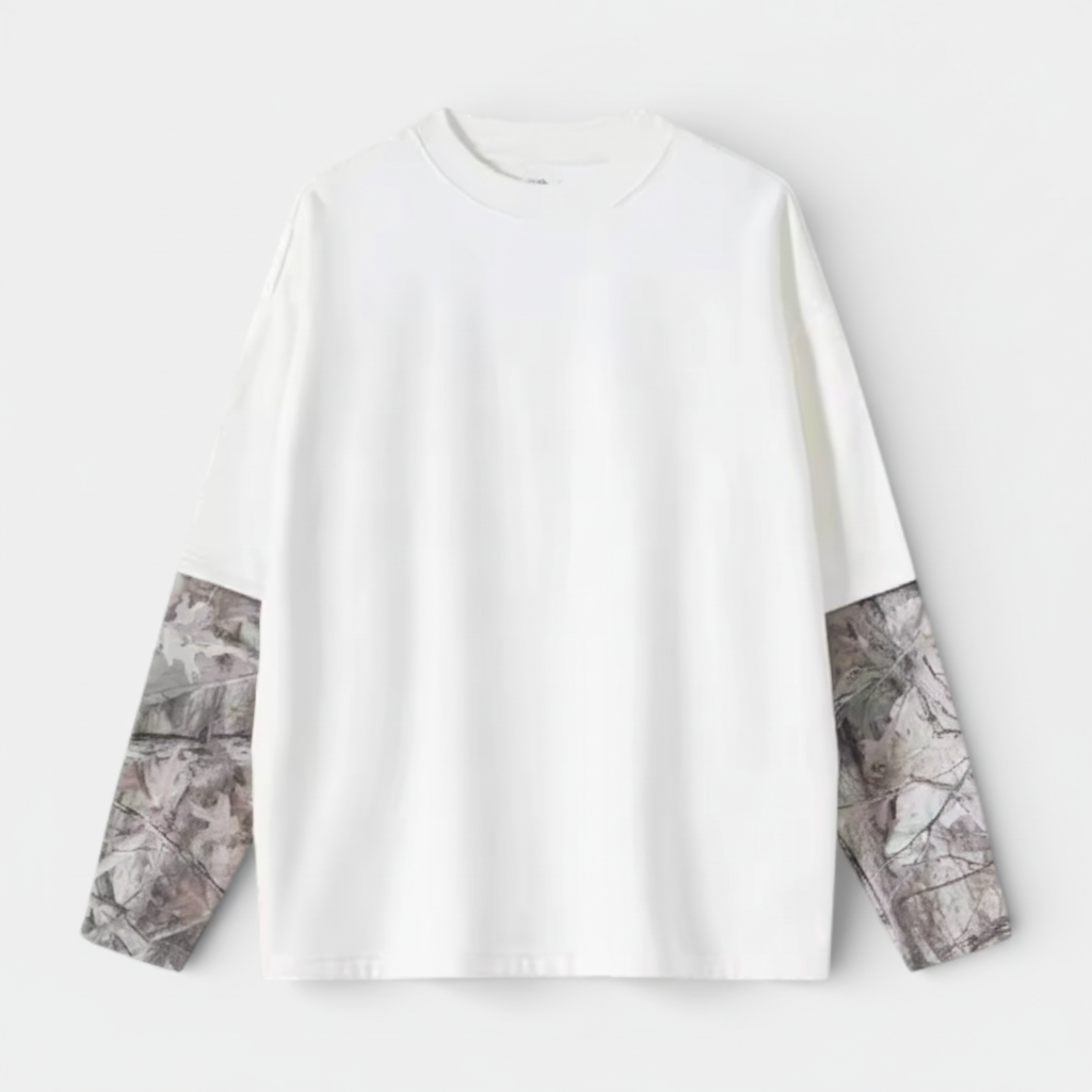 Layered Long Sleeve Crew Neck Tee Relaxed Fit for Men