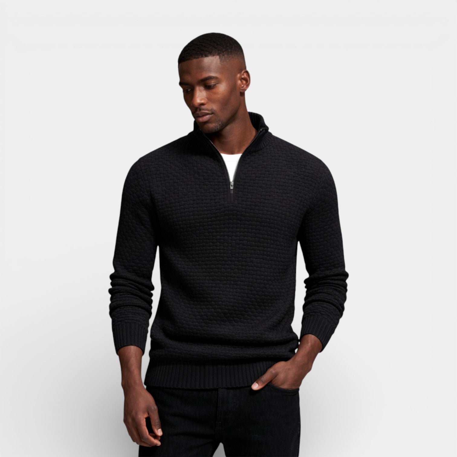 Half-Zip Textured Knit Sweater Regular Fit for Men