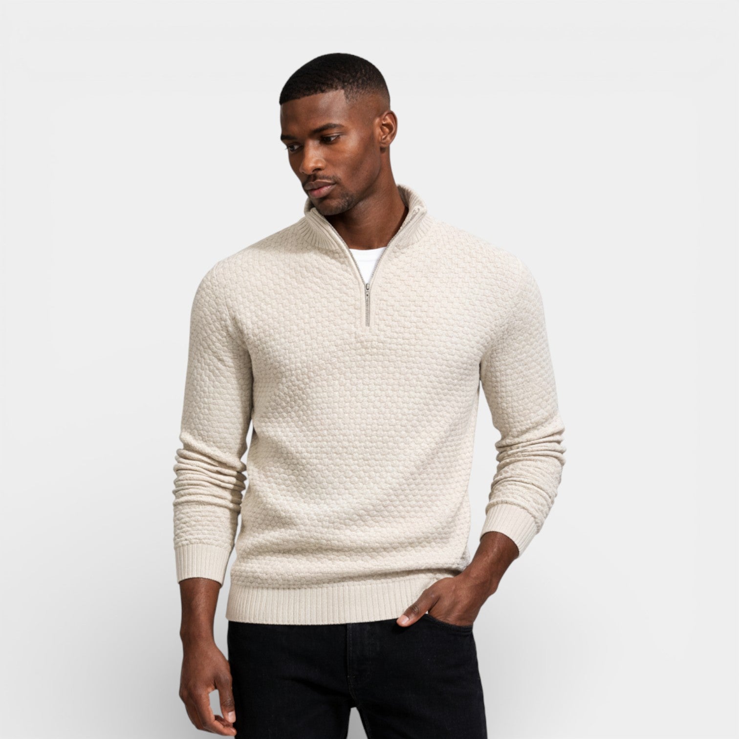 Half-Zip Textured Knit Sweater Regular Fit for Men