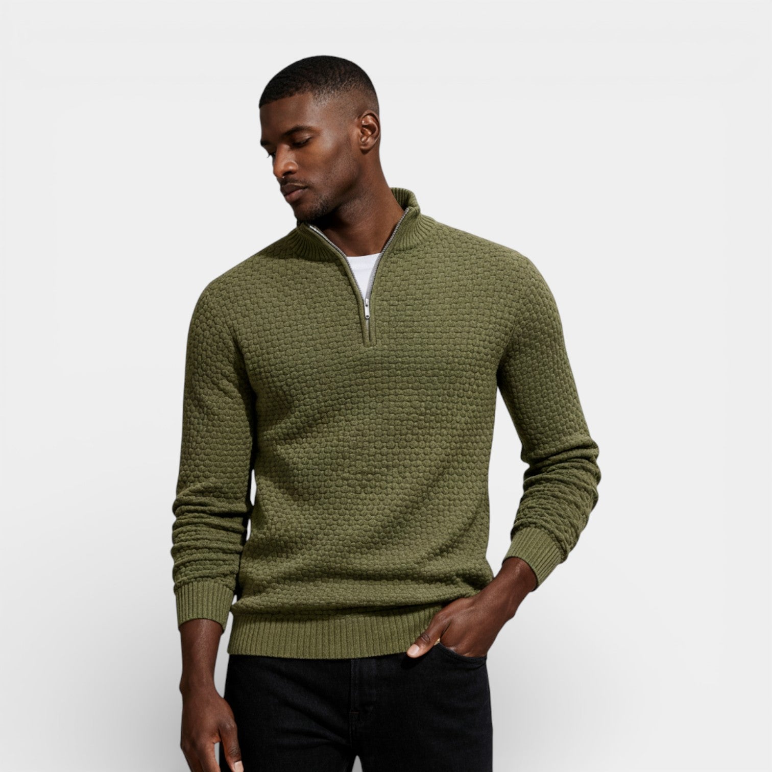 Half-Zip Textured Knit Sweater Regular Fit for Men