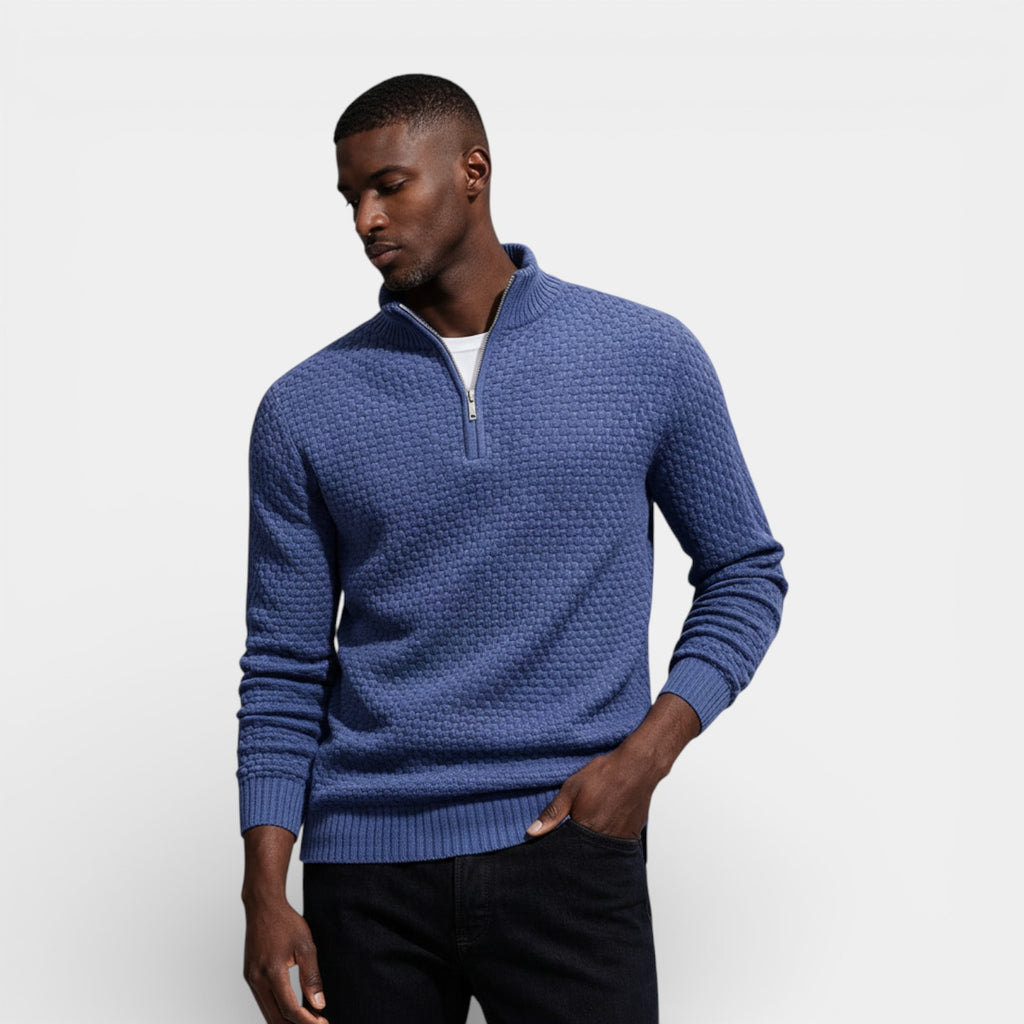 Half-Zip Textured Knit Sweater Regular Fit for Men