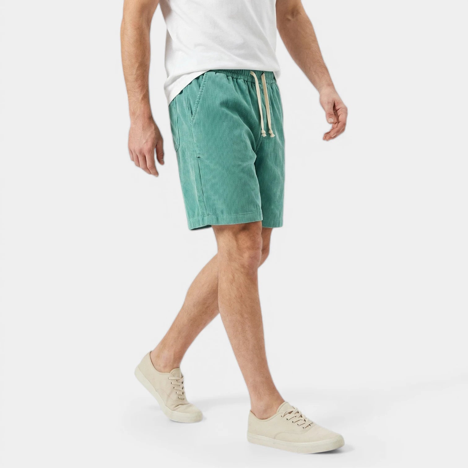 Ribbed Drawstring Shorts Elastic Waist Relaxed Fit for Men