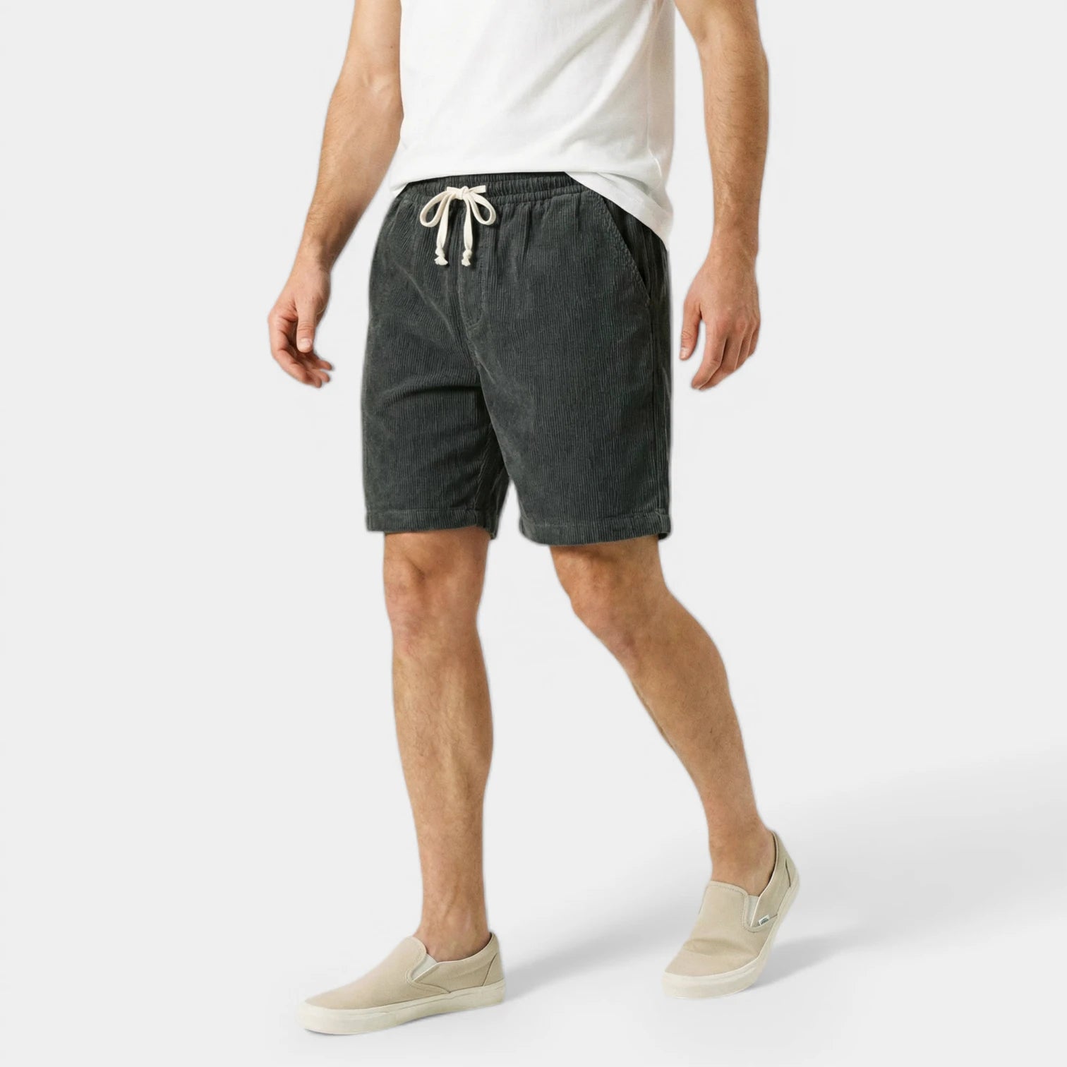 Ribbed Drawstring Shorts Elastic Waist Relaxed Fit for Men