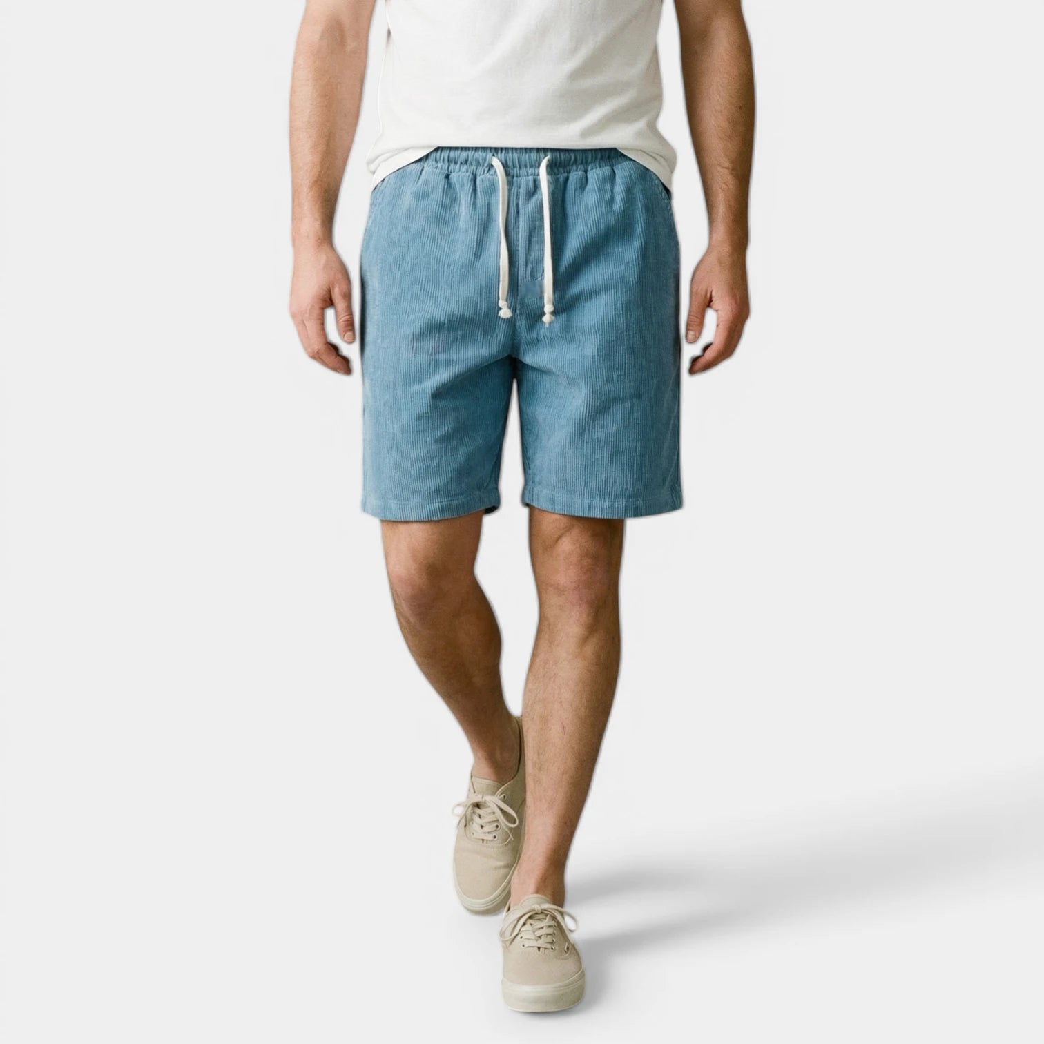 Ribbed Drawstring Shorts Elastic Waist Relaxed Fit for Men