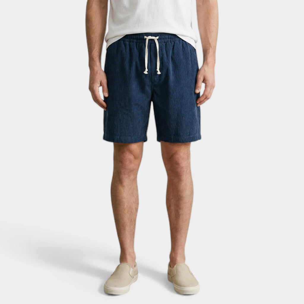 Ribbed Drawstring Shorts Elastic Waist Relaxed Fit for Men